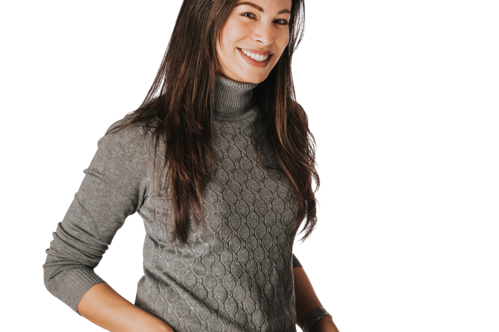 Happy smiling brown haired woman with straight teeth